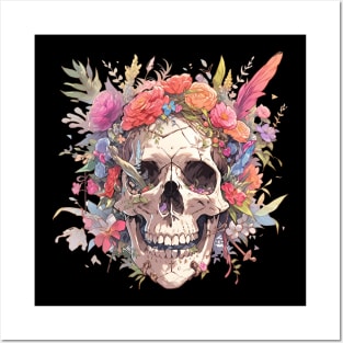 Bones And Botany Skull And Flowers Posters and Art